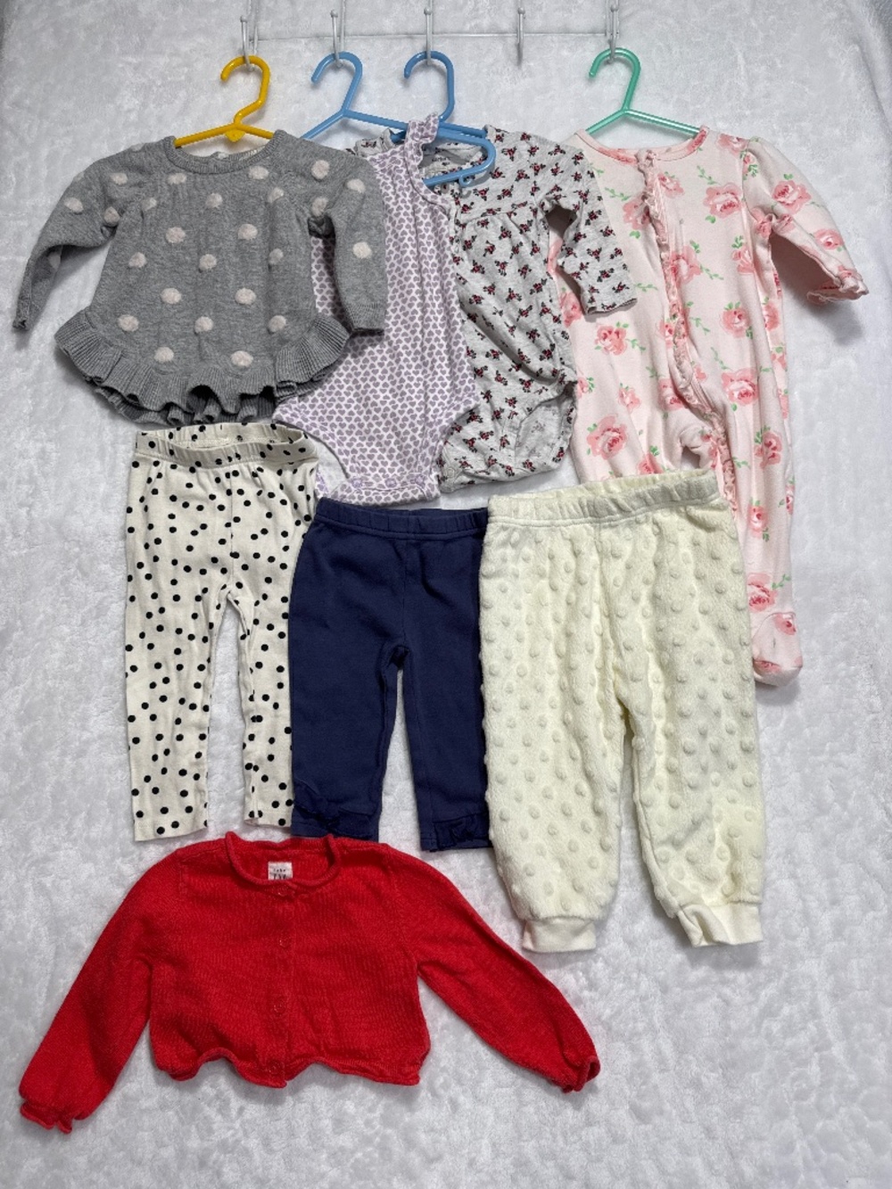 Baby girls clothes bundle lot sweater cardigan, footie, bottoms, bodysuit 6-9M